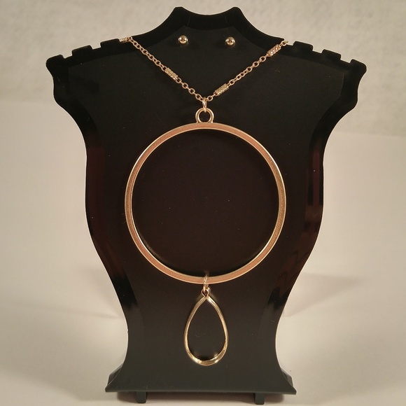Necklace earring set gold hoop teardrop long ring - Picture 1 of 4